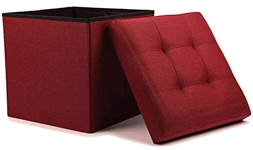 FOGUO Leinen Sitzhocker mit Stauraum, Faltbar Fußbank Truhen Aufbewahrungsbox, Sitzbank Sitztruhe Sitzwürfel mit Deckel, max. Statische Belastbarkeit 150 kg