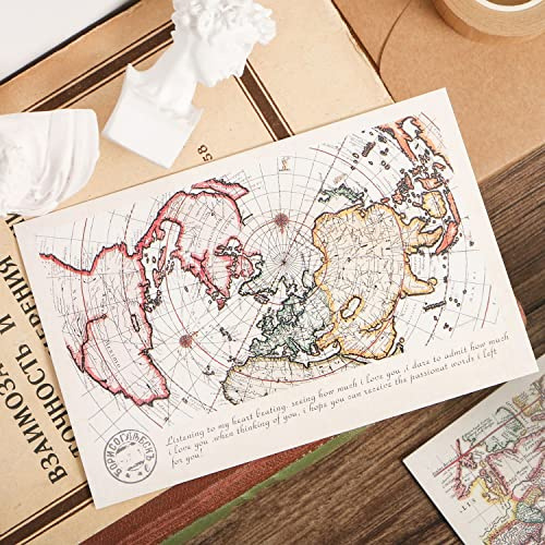T-shin Papier-Postkarten, Weltkarte, Vintage-Stil, alte Reise-Postkarten, Retro-Stil, Set mit 30 verschiedenen Designs, perfekt für Hochzeitsfeier, Gästebuch