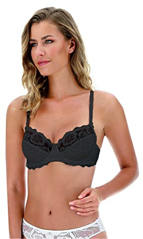 LEPEL 2 Pezzi Reggiseno Donna Balconcino 251 Belseno in Pizzo con Ferretto - Coppa B - C, Nero 5C