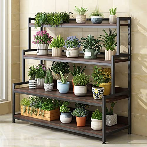 LIGUOYI 3-Ebenen Pflanzenleiter, Metall Und MDF Blumenregal, Indoor Outdoor Blumentreppe Display Rack, Home Lagerregal Mit Rückseitigem Rahmen, Moderne Hohe Kapazität Ecke Pflanzenregale