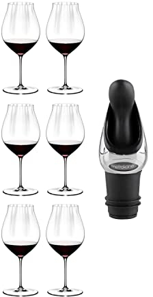 Riedel Performance Pinot Noir Wine Glass (Set of 6) Bundle with Wine Pourer (4 Items)