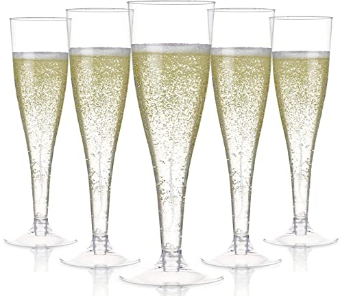 LATERN 54 Pezzi Flauti da Champagne in Plastica, 150ml Bicchieri Trasparenti Bicchieri da Vino per Feste con Stelo Riutilizzabili per Feste di Anniversario Matrimonio Giardino (5 x 17cm)