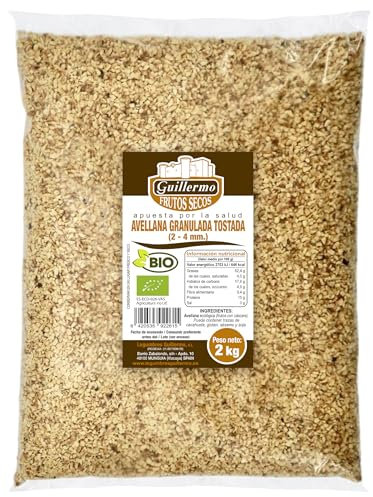 Guillermo | Avellana granulada tostada BIO (2-4mm) - Bolsa 2kg. | 100% ecológica | Alto contenido en grasas saludables | Propiedades antioxidantes | Excelente opción para estudiantes y deportistas