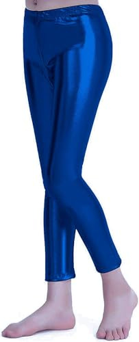 Carnavalife Leggins Niña Brillantes para Niña 4-12 Años, Cintura Elástica y Largo hasta el Tobillo, Mallas para Danza Disco Jazz Baile y Fiesta (2 años, Azul)