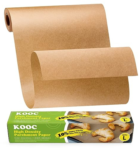 KOOC Premium 100-Feet Parchment Paper Roll - 12-Inch Width, Non-Stick, Unbleached Baking Paper - Ideal for Baking, Cooking, and Food Preparation - 100 Square Feet Coverage - Compostable, High Density