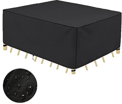 Jianghu Art Verbessertes Schwerlast 600D Oxford Gewebe 90x90x90cm Abdeckung für Gartenmöbel, Rechteckig Schutzhülle für Möbelsets Sitzgruppe Gartentisch