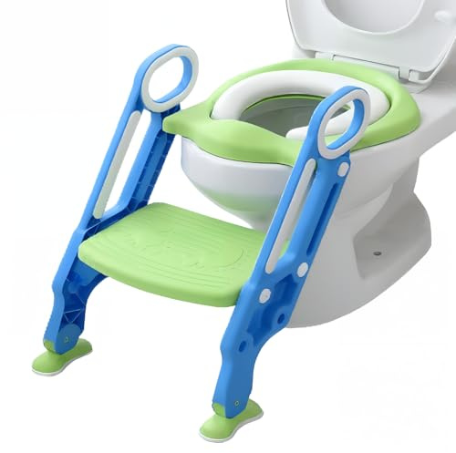 MUL-BOUTIQUE Toilettensitz für Kinder, Töpfchen mit Kissen, Leiter und Rampen, tragbarer Toilettentrainer für verschiedene Toilettenformen (blaugrün)