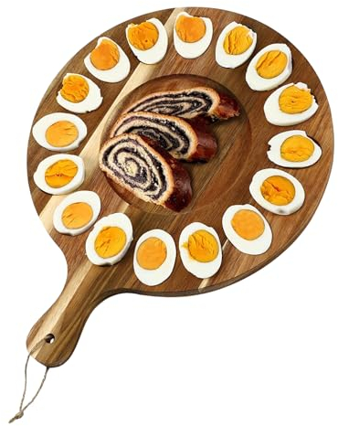 PRIMUZ Fuente de Huevos para Huevos Rellenos, de Huevos Rellenos,Mango de contenedor de Bandeja de Madera - Bandeja Reversible para Servir Huevos, Tabla de Embutidos, 16 Agujeros, Fuente