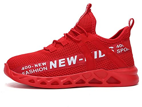 GUOCHENXY Gymnastikskor pojkar flickor inomhusskor pojke sportskor barn andas barnskor utomhus löparskor sneakers kardborreband vandringsskor, röd, 33 EU