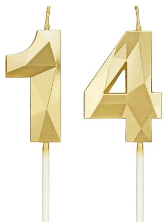 DTXLX Gold Number 14 Birthday Candles Cake Decoration | 14th, Happy, Toppers, for, Parties, Weddings, Company, Anniversaries