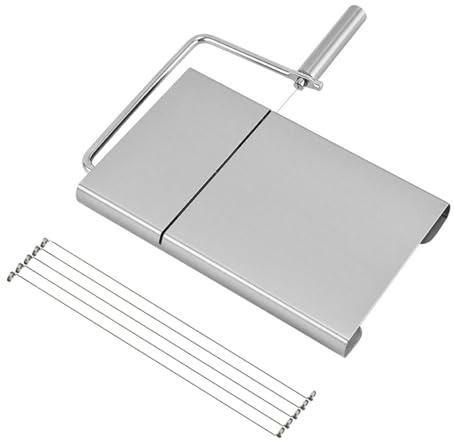 Gegaoicom Cortador de queso con tabla, cortador de queso de acero inoxidable con 5 cables de repuesto (sin escala precisa)