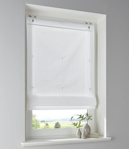 Tenda a pacchetto Stig in 100% cotone bianco tinta unita, opaca, montaggio senza foratura, con ganci per finestra, larghezza 60 x altezza 140 cm
