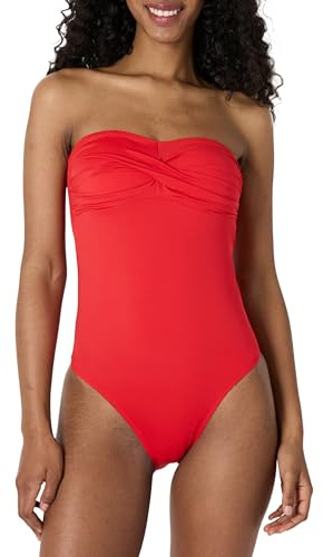 Amazon Essentials Women's Bandeau One-Piece Swimsuit, Bright Poppy Red, XX-Large