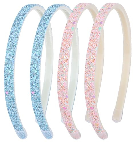 WLLHYF 4 Stück Glitzer Haarband Buntes Haar Accessoire | Kunststoff Niedlich Rutschfest Dick Glitzernd Konfetti Regenbogen Haarbänder mit Zähnen für Kleine Mädchen