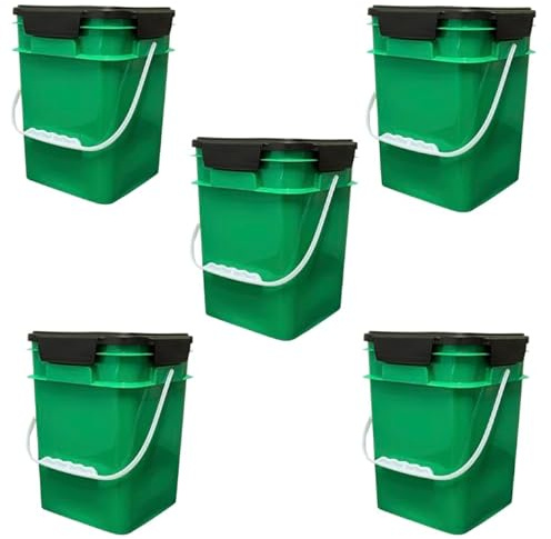 House Naturals 4 Gallon Square Food Grade Bucket Container with lid Made in USA (Green)