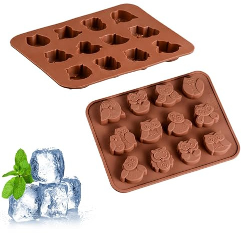12 Eulen-Silikon-Schokoladenformen – Kuchenformen, Silikon-Schokoladenformen, kreative Backformen, Schokoladenformen | lebensmittelechtes, antihaftbeschichtetes Silikon, Bonbonformen, Butterformen in
