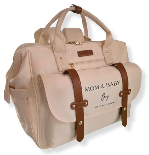 MWbabyprotect Sac à Dos à Langer pour Bébé fille ou garçon Sacs de Maternité MOM&BABY BAG Sac à main bebe et maman Matelas à langer imperméable isotherme sangle de Poussette promenade bébé Beige Old
