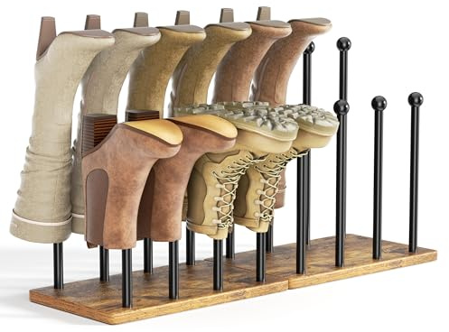 pickpiff Boot Rack 8-Pair Shoe Organizer Tall 16.4'' Free Standing Shoes Holder Metal With Wood Base