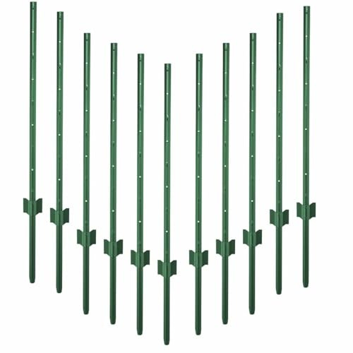 Garmix Metall Pfosten Zaunpfosten Zaunpfhal für Gartenzaun 125cm Grün 11 Stück