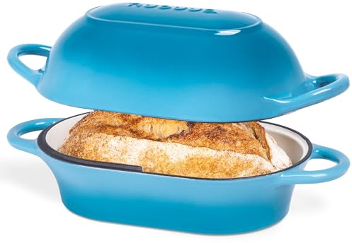 Faitout pour la cuisson du pain au levain - Pot à pain en fonte émaillée - Passe au four - Antiadhésif - Rectangulaire - Bleu clair - 22 cm x 16 cm Nuovva