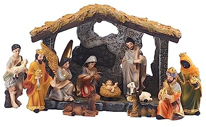 ERINGOGO Krippenstall Satz aus Kunstharz Tischornament für Weihnachten Lebensechte Figuren Religiöse Dekoration 1 Satz