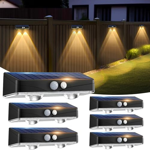 kolpop Solarlampen für Außen Wand mit Bewegungsmelder, 3 Modi, Solar Wandleuchten, IP65 Wasserdicht, 3000K LED Solarleuchten für Garten Zaun beleuchtung Balkon Terrassen Veranda, 6 Stück