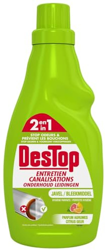 DESTOP – Gel Nettoyant 2en1 pour Canalisations, Fraîcheur Agrumes et Javel Efficace (750 mL) - Le lot de 3