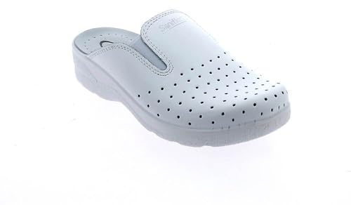 Saniflex 89821-10 Médical Certifié Sabots Mules Chaussons Chaussures en Cuir, Femme, Blanc, EU 39
