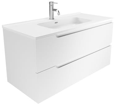 Mobile Bagno Sospeso 80 cm 2 Cassetti Bianco Opaco Con Lavabo Mod. Ardenne