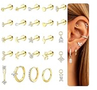 KRFY 25Pcs Helix Piercings Chirurgenstahl Piercing Ohr Ohrringe Damen Gold Silber Medizinische Ohrstecker Knorpel Creolen Ohrringe Set Hypoallergen Ohrpiercing Daith Conch Tragus Piercing -GW