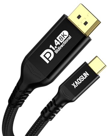 XAOSUN Bidirektionales USB C auf DisplayPort 1.4 Kabel-3M,32.4Gbps DisplayPort Kabel auf USBC Thunderbolt 5/4/3, 8K@60Hz,4K@240Hz/120Hz für MacBook Pro/Air,iMac, iPad, iPhone 17/16,Galaxy S25/S24