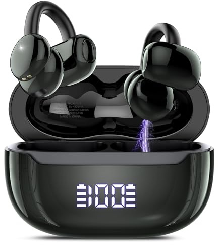 Ecouteurs Bluetooth Sans Fil, Écouteurs Sans Fil Bluetooth 5.4, 48H Écouteurs Clip Oreille avec 4 ENC Mic, Basses Puissantes, Étanchéité IPX7, Casque Conduction Osseuse pour Deporte/Voyage/Études