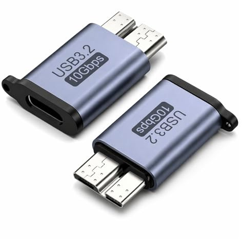 Pack de 2 Adaptadores USB-C a Micro-B 10 Gbps, Convertidor USB 3.0 Micro-B para Discos Duros Externos, Carcasa de Aluminio con Diseño de Llavero, Compatible con HDD y SSD