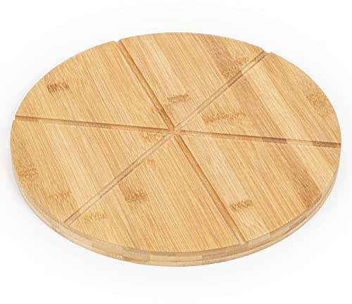 woodluv Pizza Cake Serving Cutting Platter Board, 13 (30cm) 6 Sections Wooden Snack Canape Platter