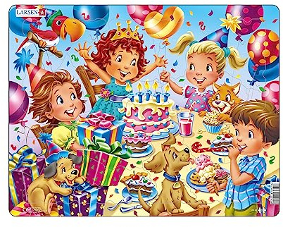 Larsen US40 Rahmenpuzzle für Kinder I EIN Hoch auf das Geburtstagskind I Puzzle ab 3 Jahre I Schönes Kinderpuzzle mit 20 Teilen I Spiel, Spaß & Lernen