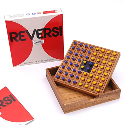 ROMBOL Reversi - Interessantes Strategiespiel für 2 Personen aus edlem Holz, Farbe:gelb/blau