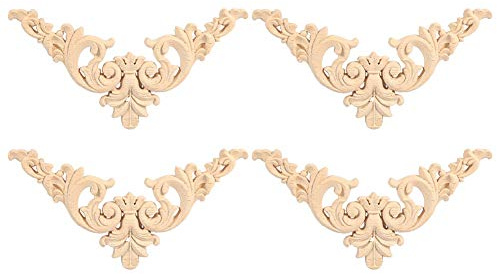 Nikou Möbelapplikationen, 4 Stücke Gummi Holz Geschnitzt Ecke Onlay Holzschnitzerei Applique Ornament Möbel Unbemalt, Holzornamente für Möbel (Größe : 12 * 12cm)