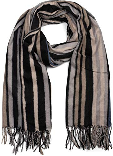 styleBREAKER Unisex Schal Colour Blocking Streifen Winter | Warmes gewebtes Halstuch, 70x183 cm Abmessung, dicke 10 cm Fransen-Abschlüsse an Enden, flexibel als XXL-Stola drapierbar.