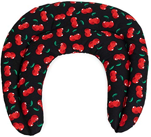 Pequeña almohada de cuello | Saco cervical térmico de semillas | Cojín compartimentado para huesos de cerezas (color: cherry-black)