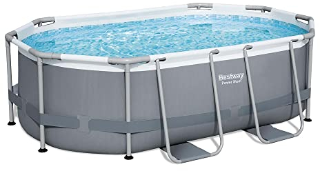 Bestway Power Steel Frame Pool-Set mit Filterpumpe 305 x 200 x 84 cm, grau, oval