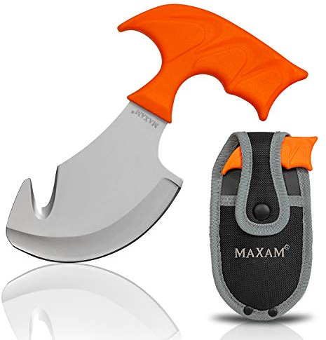 Maxam 5-Inch Skinning Knife with Gut Hook & Sheath - 3.5 8Cr18MoV Stainless Steel Blade with Bead Blast Finish