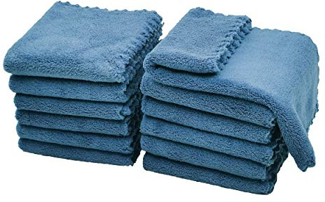 Kyapoo Baby tvättlappar 12-pack 30 x 30 cm mikrofiber korallfleece extra absorberande och mjuk för nyfödda, spädbarn och småbarn – marinblå