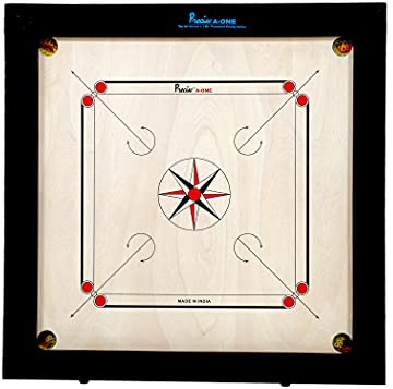 Precise Prof Carrom - AMA-One 8 mm - 12 kg. Turnier Brett - India handgefertigt - Turnier Wettkampf - Komplett mit Steinen, Striker in Tasche - Top Qualitate | India handgefertigt, Turnier Wettkampf, Komplett mit Steinen, Striker in Tasche, Qualitate