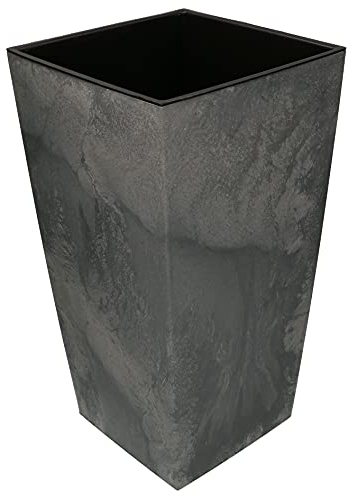 KOTARBAU® macetero cuadrado con maceta interior, 22x43 cm, Efecto hormigón, Macetero gris, inserto extraíble, plástico, tiento decorativo, alto para interior y exterior
