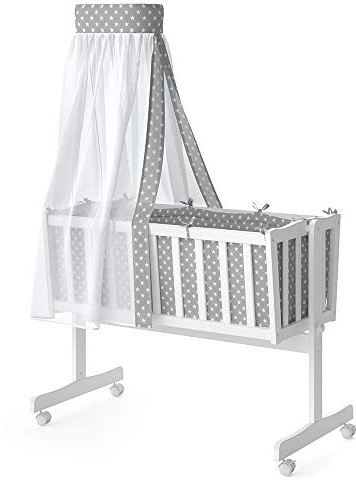 VitaliSpa Cuna Noah, Blanco, 40x90 con Ruedas, Ajustable en Altura con barandilla Lateral Desmontable