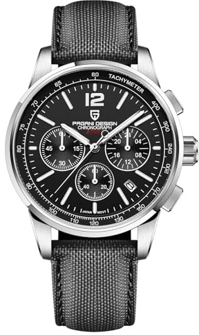 Pagani Design Herren Quarz Chronograph Uhr 100 Meter wasserdicht Edelstahl 40 mm Zifferblatt Durchmesser Saphirglas