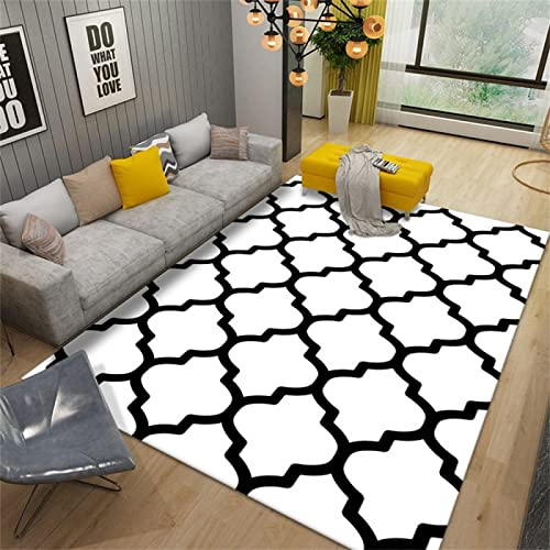 DJHWWD Fleckerlteppich weiß Kinderteppich Spielmatte Tatami Teppich Rechteckiggeometrisches Musterwaschbar 300x400cm Outdoor Teppich Für Terrasse spielteppich