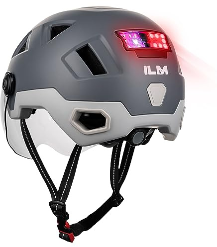 ILM Smart Fahrradhelm Damen Herren mit Visier Warnung Bremse LED Lichtsensor Lichtfunktion Kopfneigen Blinken Auszulösen