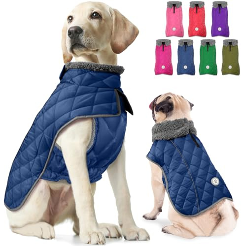 Dog Winter Coat with Waterproof Zipper Harness Hole, Fleece Dog Jacket