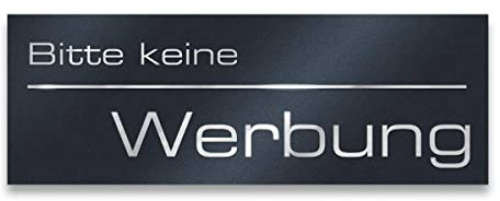 Metzler Edelstahl Briefkastenschild Bitte keine Werbung - Anthrazit RAL7016 Pulverbeschichtet matt - Türschild mit selbstklebender Rückseite - Größe: 8,5 x 3 cm
